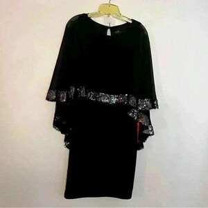 Scarlett Black Sequin Cape Overlay Party Dress, Size 10, NWOT